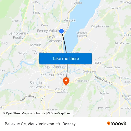 Bellevue Ge, Vieux-Valavran to Bossey map