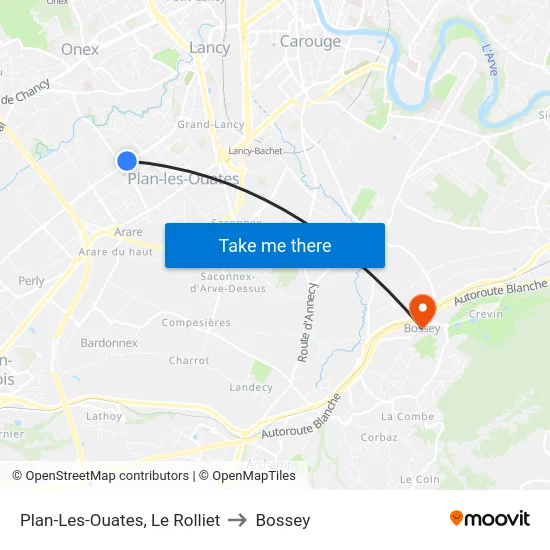 Plan-Les-Ouates, Le Rolliet to Bossey map