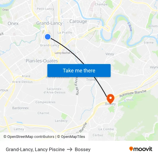Grand-Lancy, Lancy Piscine to Bossey map
