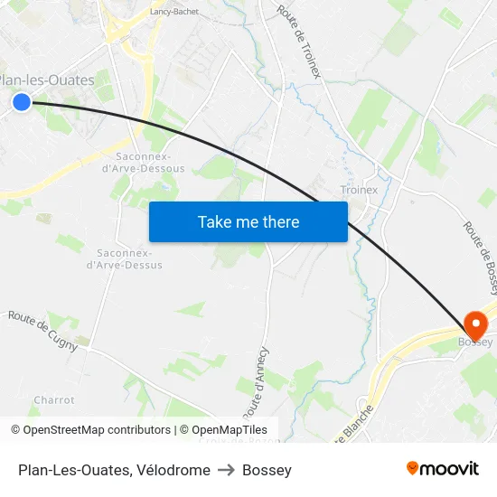 Plan-Les-Ouates, Vélodrome to Bossey map
