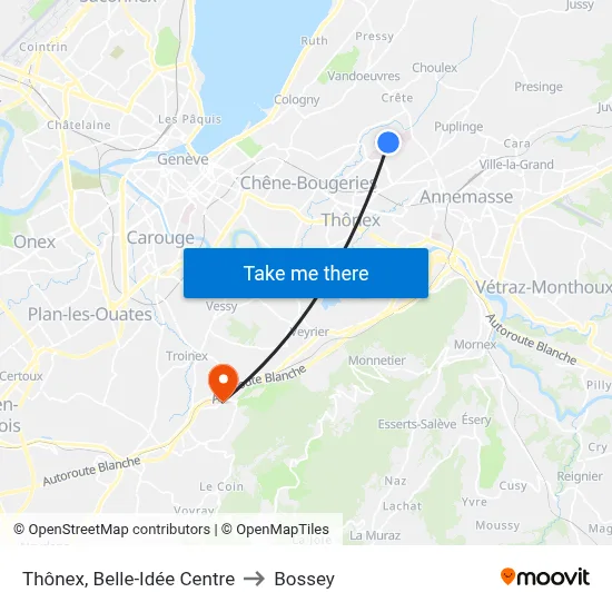 Thônex, Belle-Idée Centre to Bossey map