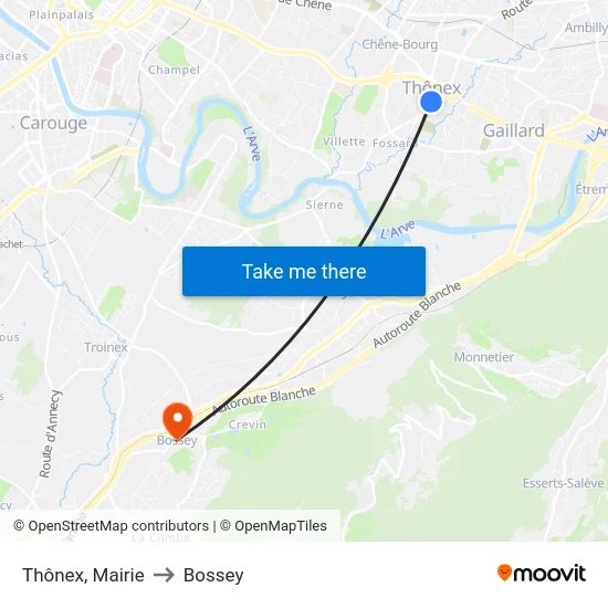 Thônex, Mairie to Bossey map