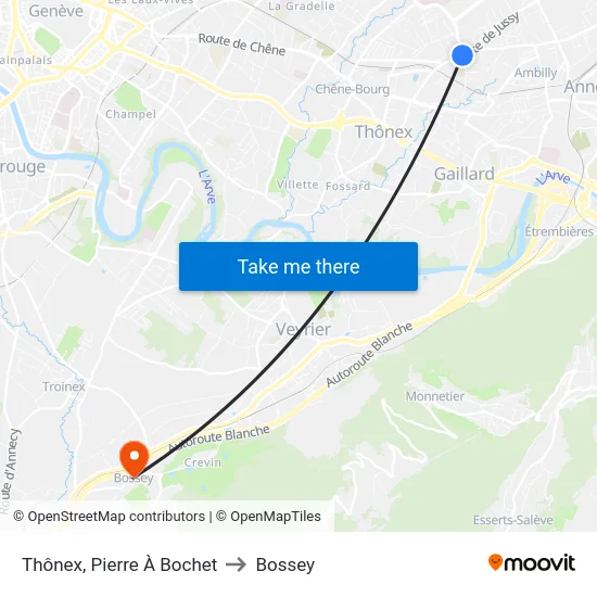 Thônex, Pierre À Bochet to Bossey map