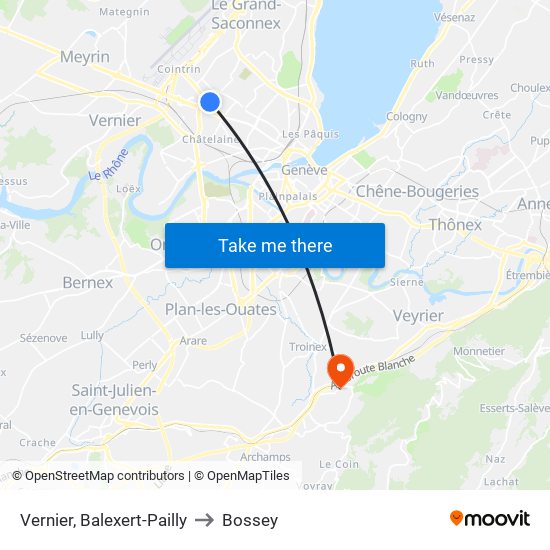 Vernier, Balexert-Pailly to Bossey map