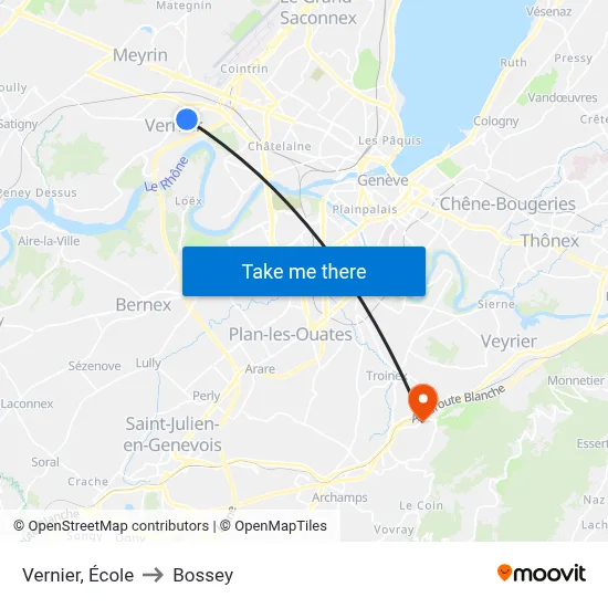 Vernier, École to Bossey map