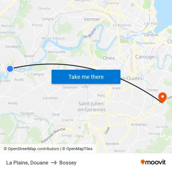 La Plaine, Douane to Bossey map