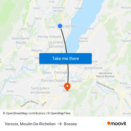 Versoix, Moulin-De-Richelien to Bossey map