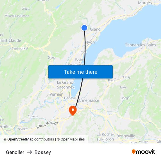 Genolier to Bossey map