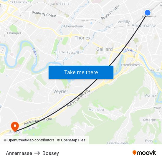 Annemasse to Bossey map