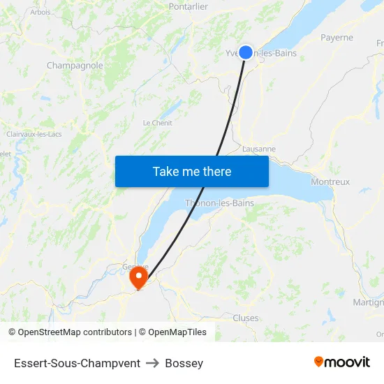 Essert-Sous-Champvent to Bossey map