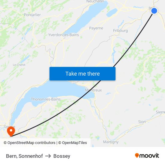 Bern, Sonnenhof to Bossey map