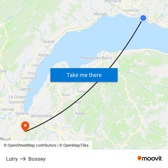 Lutry to Bossey map