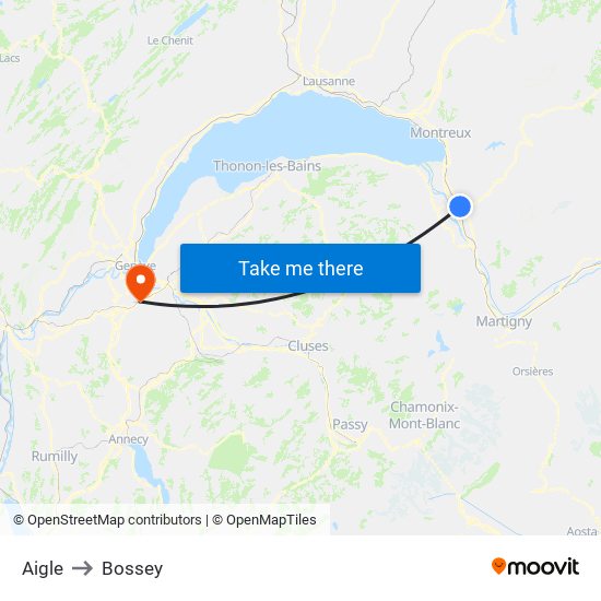 Aigle to Bossey map