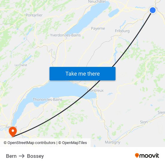 Bern to Bossey map