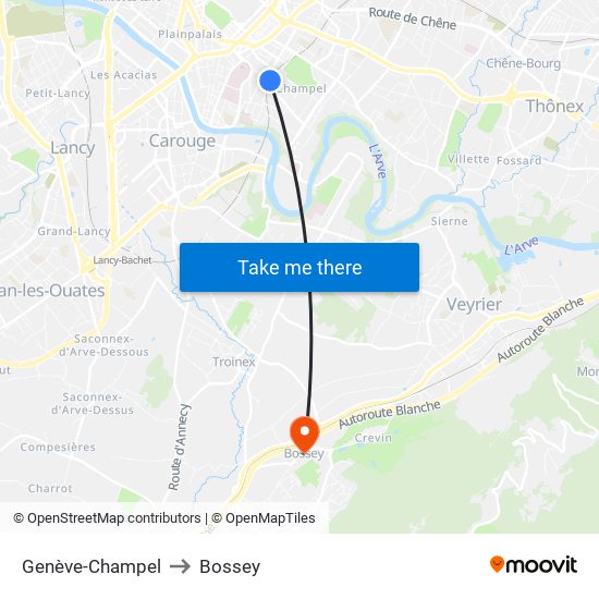 Genève-Champel to Bossey map