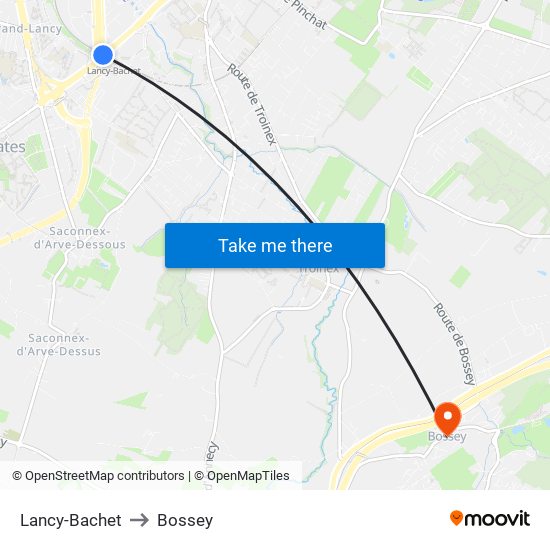 Lancy-Bachet to Bossey map