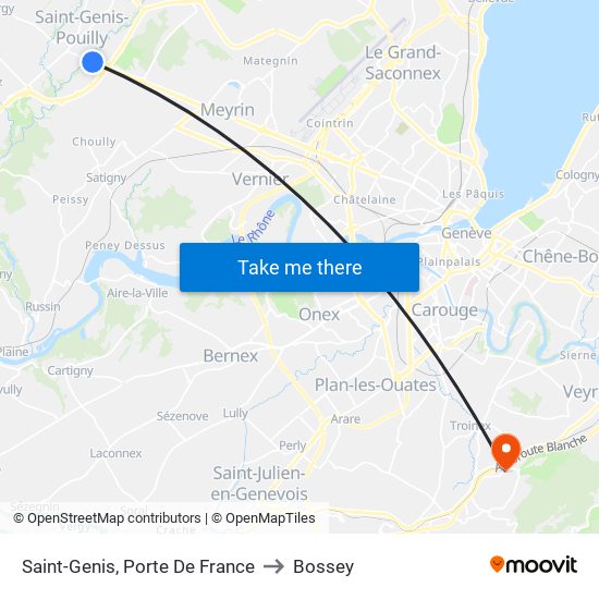 Saint-Genis, Porte De France to Bossey map
