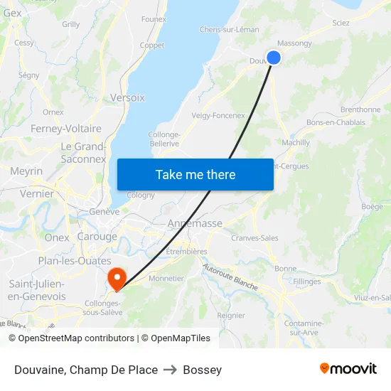 Douvaine, Champ De Place to Bossey map