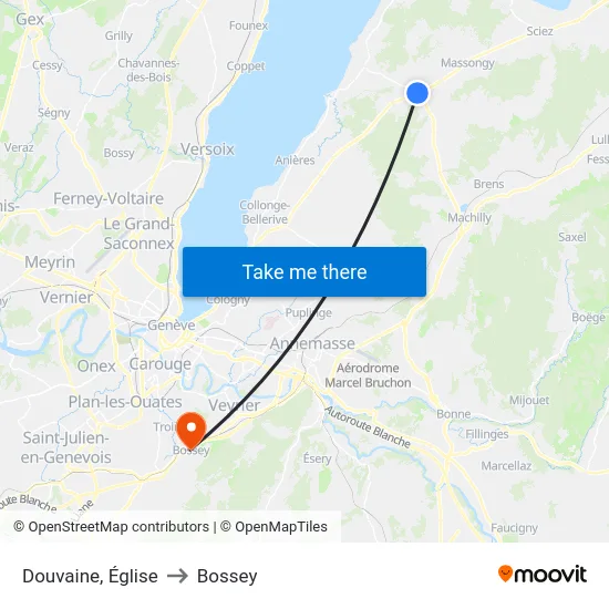 Douvaine, Église to Bossey map