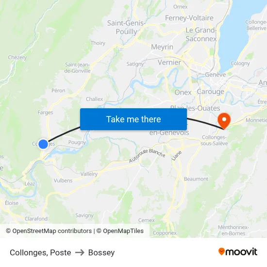Collonges, Poste to Bossey map