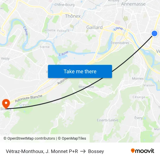 Vétraz-Monthoux, J. Monnet P+R to Bossey map