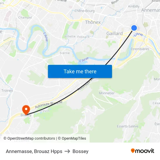 Annemasse, Brouaz Hpps to Bossey map