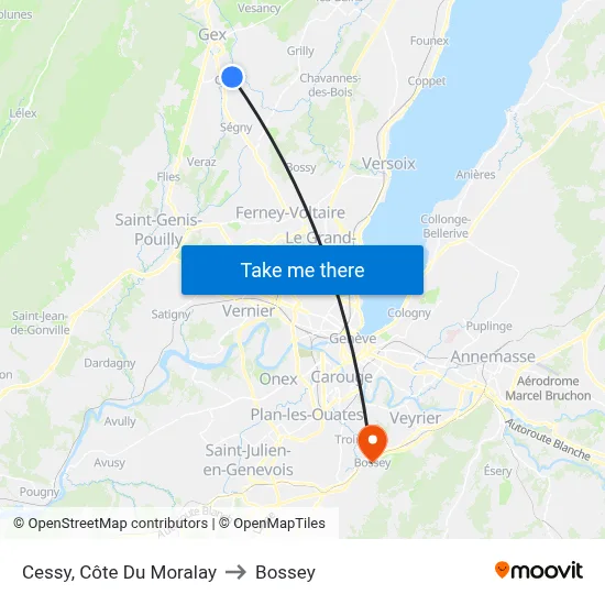Cessy, Côte Du Moralay to Bossey map
