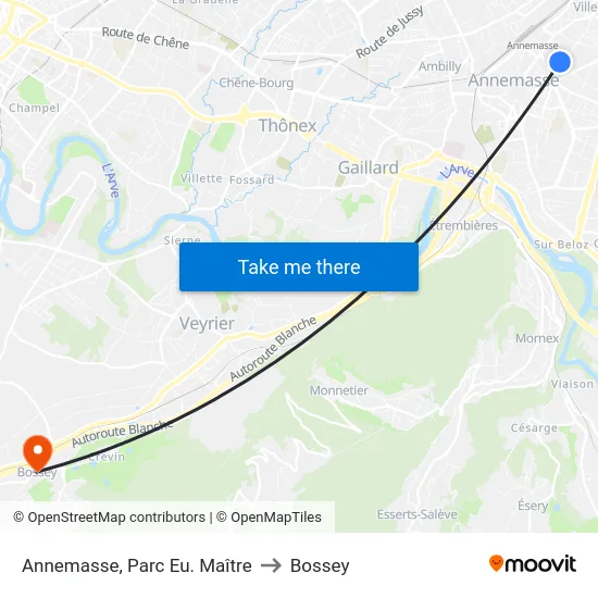 Annemasse, Parc Eu. Maître to Bossey map
