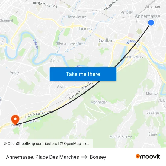 Annemasse, Place Des Marchés to Bossey map