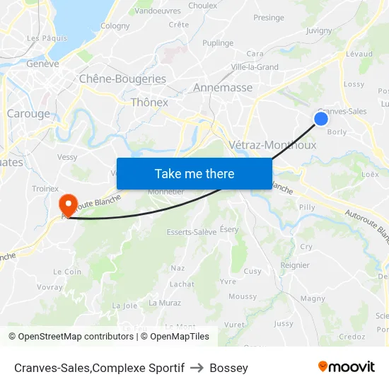 Cranves-Sales,Complexe Sportif to Bossey map