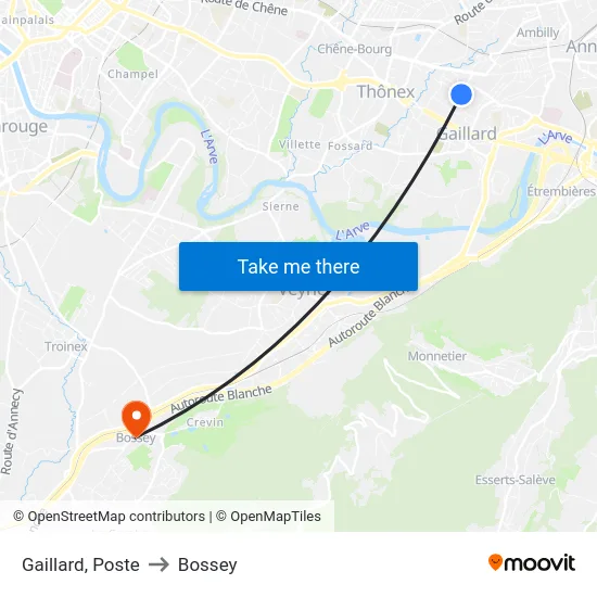 Gaillard, Poste to Bossey map