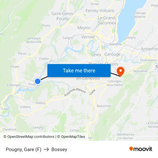 Pougny, Gare (F) to Bossey map