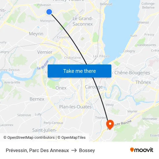 Prévessin, Parc Des Anneaux to Bossey map