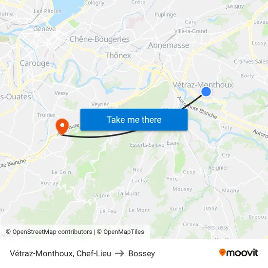 Vétraz-Monthoux, Chef-Lieu to Bossey map