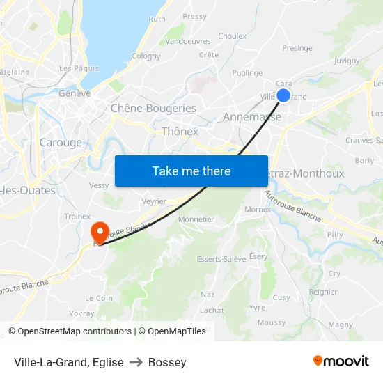 Ville-La-Grand, Eglise to Bossey map