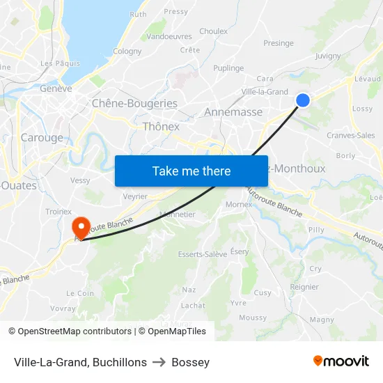 Ville-La-Grand, Buchillons to Bossey map