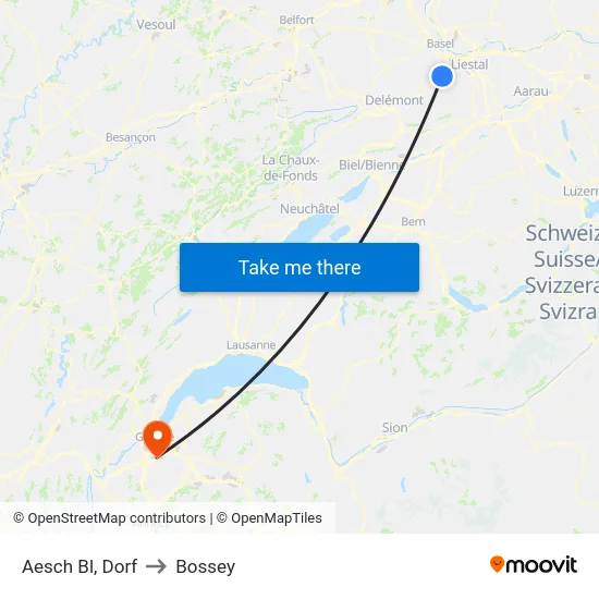 Aesch Bl, Dorf to Bossey map