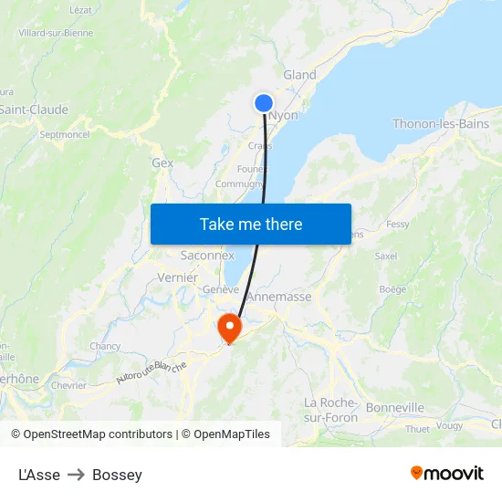 L'Asse to Bossey map