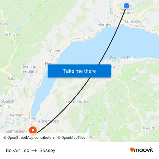 Bel-Air Leb to Bossey map
