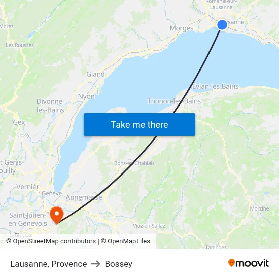 Lausanne, Provence to Bossey map