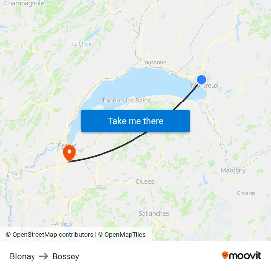 Blonay to Bossey map
