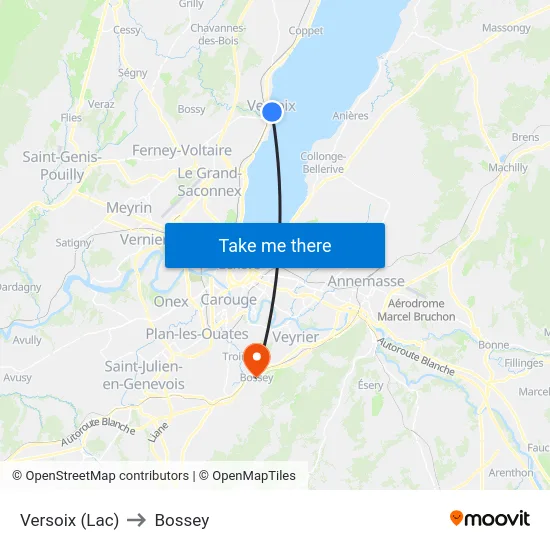 Versoix (Lac) to Bossey map