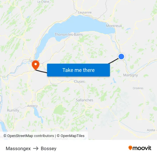 Massongex to Bossey map