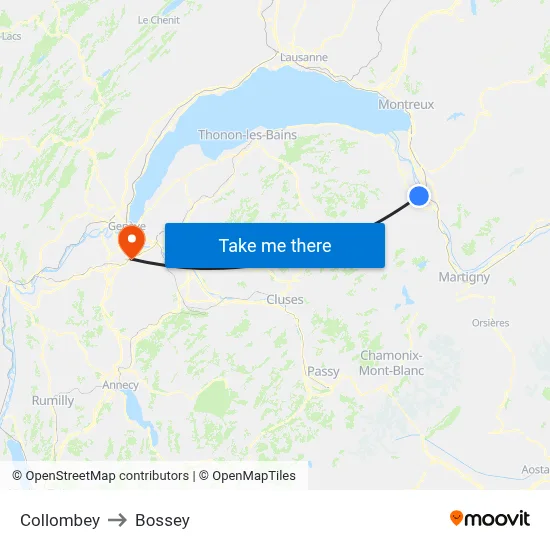 Collombey to Bossey map