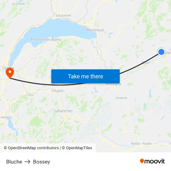Bluche to Bossey map