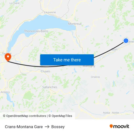 Crans-Montana Gare to Bossey map