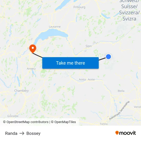 Randa to Bossey map