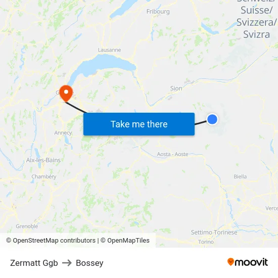 Zermatt Ggb to Bossey map