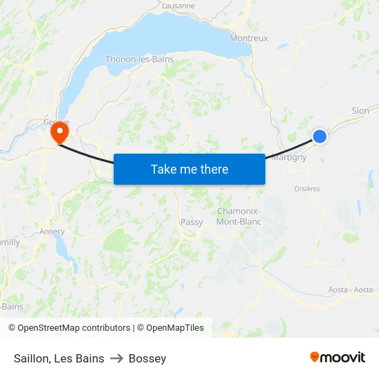 Saillon, Les Bains to Bossey map