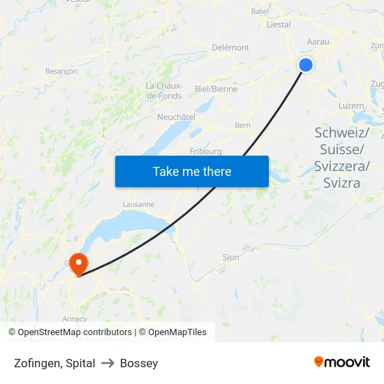 Zofingen, Spital to Bossey map